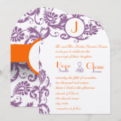 Faire-part de mariage à monogramme en damas prune (Devant / Derrière)