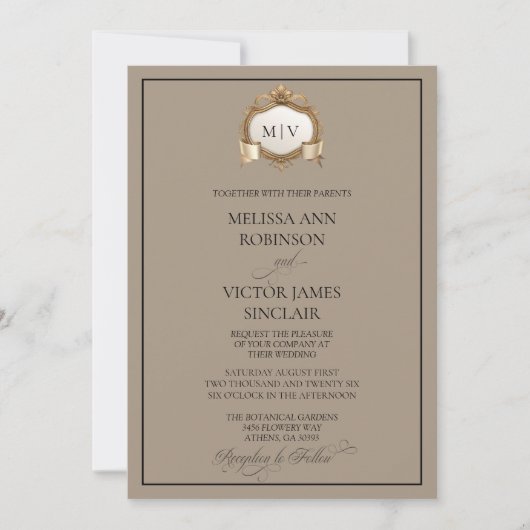 Faire-part de mariage à monogramme et blason (Devant)