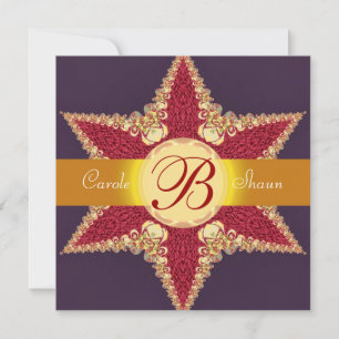 Faire-part de mariage à monogramme étoile rouge ro