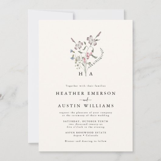 Faire-part de mariage à monogramme floral (Devant)