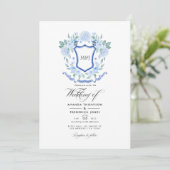 Faire-part de mariage à monogramme floral bleu (Debout devant)