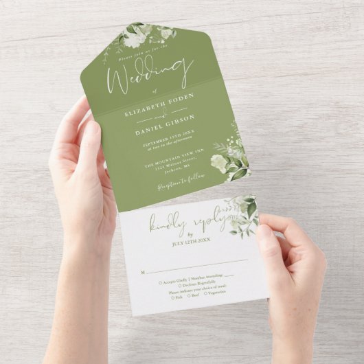 Faire-part de mariage à monogramme floral de verdu (Déchirure)