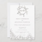 Faire-part de mariage à monogramme floral gris min (Devant)