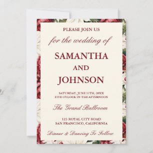 Faire-part de mariage à monogramme floral ivoire B