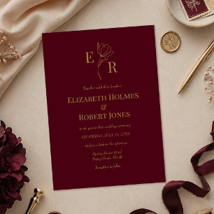 Faire-part de mariage à monogramme floral moderne 