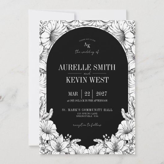 Faire-part de mariage à monogramme floral rustique (Devant)