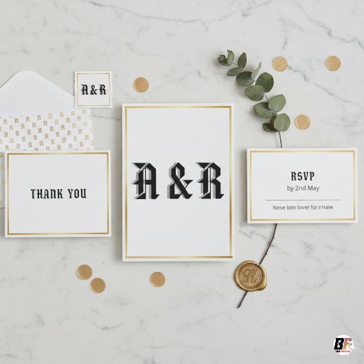 Faire-part de mariage à monogramme gothique modern
