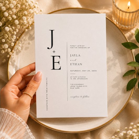 Faire-part de mariage à monogramme initial élégant