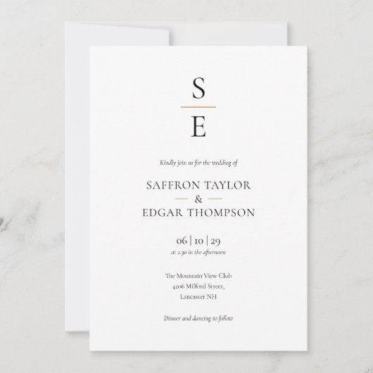 Faire-part de mariage à monogramme initial minimal (Devant)