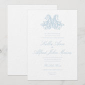 Faire-part de mariage à monogramme "M" bleu clair (Devant / Derrière)