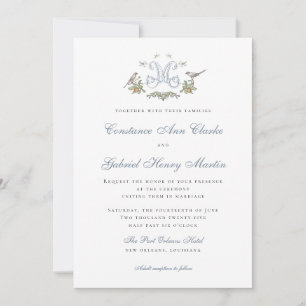 Faire-part de mariage à monogramme «M» Love Birds