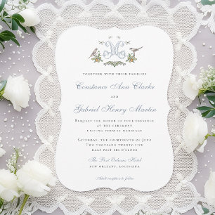Faire-part de mariage à monogramme «M» Love Birds