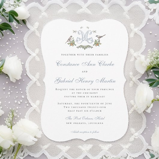 Faire-part de mariage à monogramme «M» Love Birds