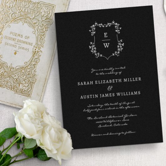 Faire-part de mariage à monogramme noir