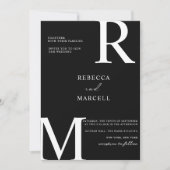 Faire-part de mariage à monogramme noir et blanc m (Devant)