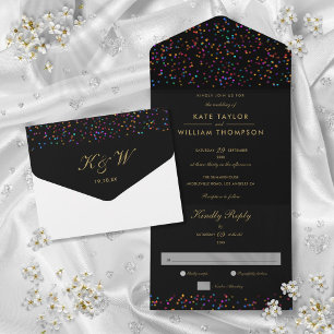 Faire-part de mariage à monogramme noir et or avec