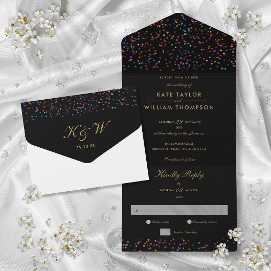 Faire-part de mariage à monogramme noir et or avec