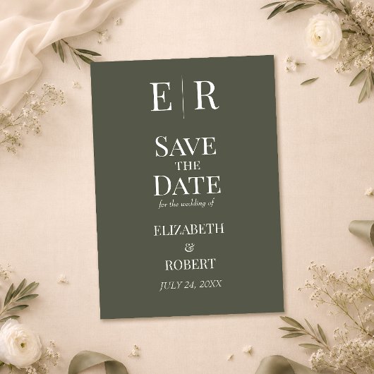 Faire-part de mariage à monogramme Olive foncé
