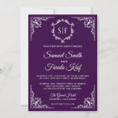 Faire-part de mariage à monogramme orné de couleur (Devant)