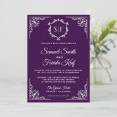 Faire-part de mariage à monogramme orné de couleur (Debout devant)