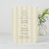 Faire-part de mariage à monogramme rayé vert olive (Debout devant)