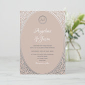 Faire-part de mariage à monogramme rose et argent (Debout devant)