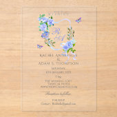 Faire-part de mariage à monogramme ruban rose bleu (Recto)