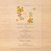 Faire-part de mariage à monogramme ruban rose or (Recto)