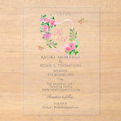 Faire-part de mariage à monogramme ruban rose rose (Recto)