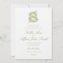 Faire-part de mariage à monogramme "S" vert olive
