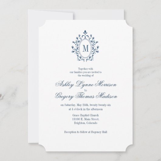 Faire-part de mariage à monogramme sarcelle (Devant)