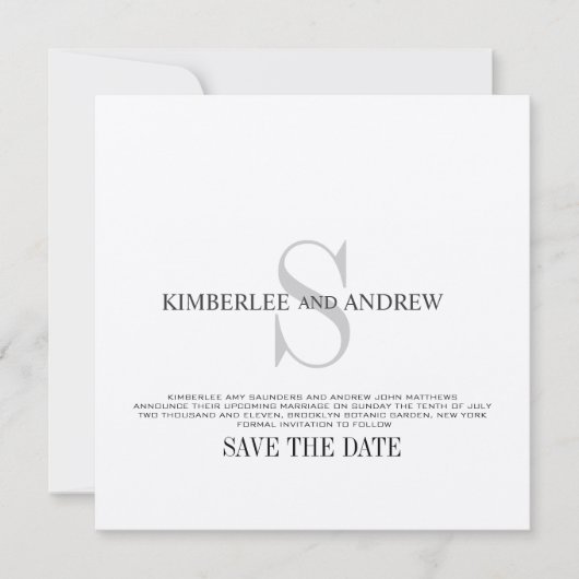 Faire part de mariage à monogramme Save the Date e (Devant)