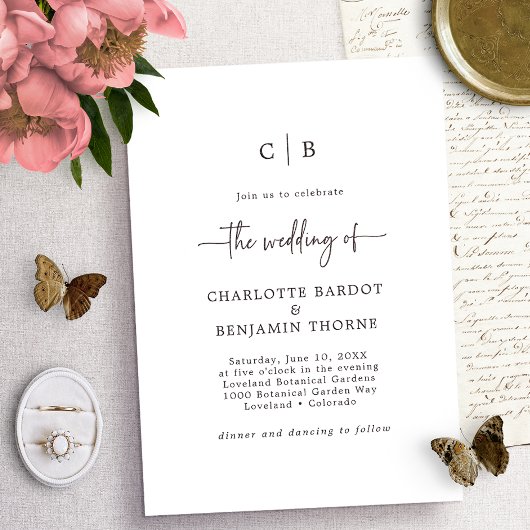 Faire-part de mariage à monogramme script