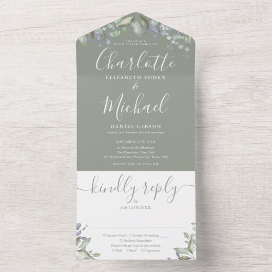 Faire-part de mariage à monogramme script floral v (À l'intérieur)