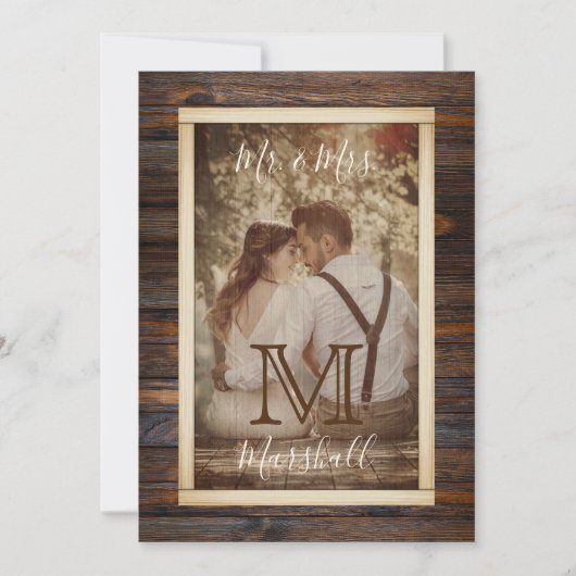 Faire-part de mariage à monogramme ton bois rustiq (Devant)