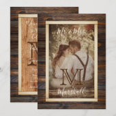 Faire-part de mariage à monogramme ton bois rustiq (Devant / Derrière)