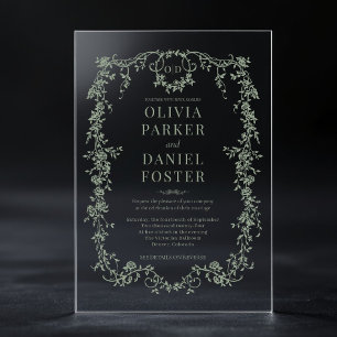 Faire-part de mariage à monogramme vert sauge vict