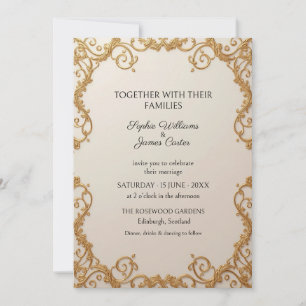 Faire-part de mariage à motif baroque doré