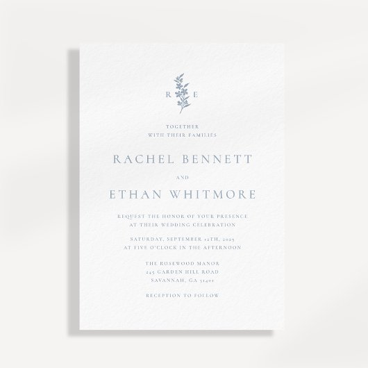 Faire-part de mariage à motif botanique bleu