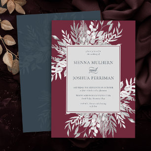 Faire-part de mariage à motif botanique, gris et b