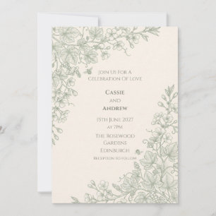 Faire-part de mariage à motif botanique monochrome