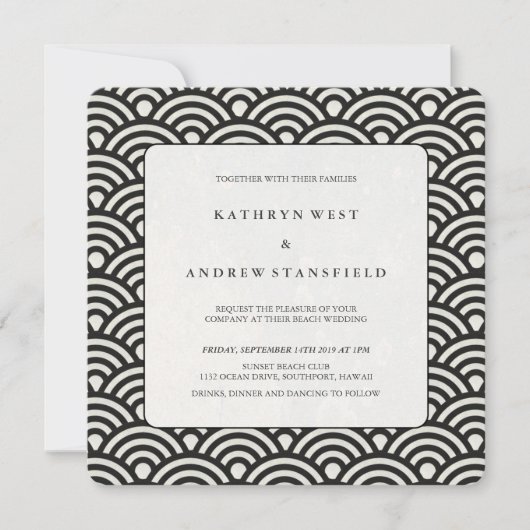 Faire-part de mariage à motif carré noir + blanc (Devant)