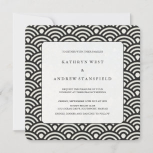 Faire-part de mariage à motif carré noir + blanc