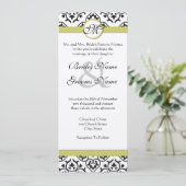 Faire-part de mariage à motif damassé Chartreuse (Debout devant)