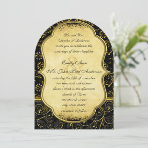 Faire-part de mariage à motif damassé doré avec ph