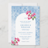 Faire-part de mariage à motif de carreaux méditerr (Devant)