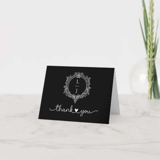 faire-part de mariage à motif de feuillage noir et (Devant)