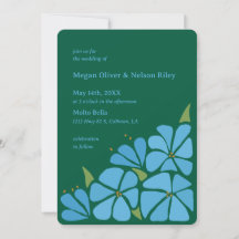Faire-part de mariage à motif de fleur groovy bleu