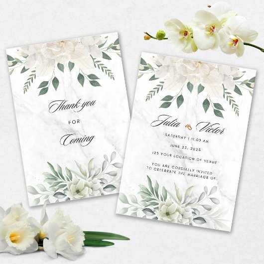Faire-part de mariage à motif de fleurs blanches
