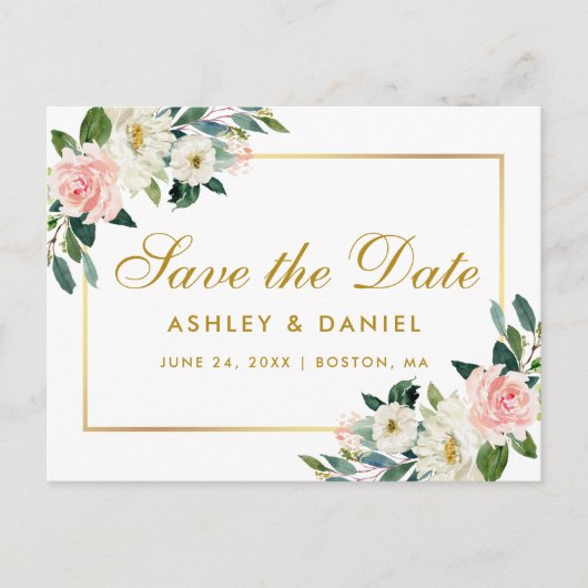 Faire-part de mariage à motif floral rose en aquar (Devant)